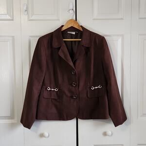 Studio Works Womens Chocolate Brown Blazer Jacket Size 14 Buckle Western Neutral